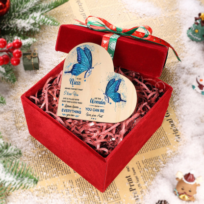 To My Niece Heart Candle Holder Never Forget That I Love You Wooden Blue Butterfly Candlestick-Jessemade AU