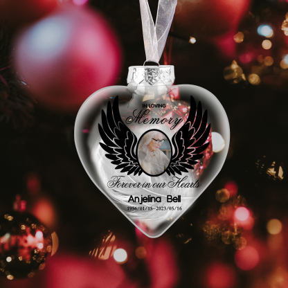 Heart Christmas Memorial Ornaments Custom Name & Date & Photo Feather Ornament Commemorate Deceased Loved Ones - Forever In Our Hearts-Jessemade AU