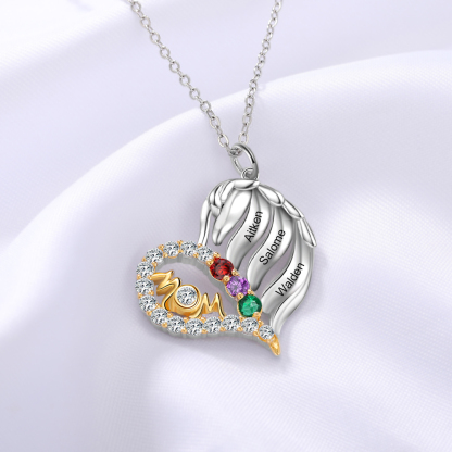 Personalised Heart Necklace With 3 Birthstones Engraved Names Gift For Mother-Jessemade AU