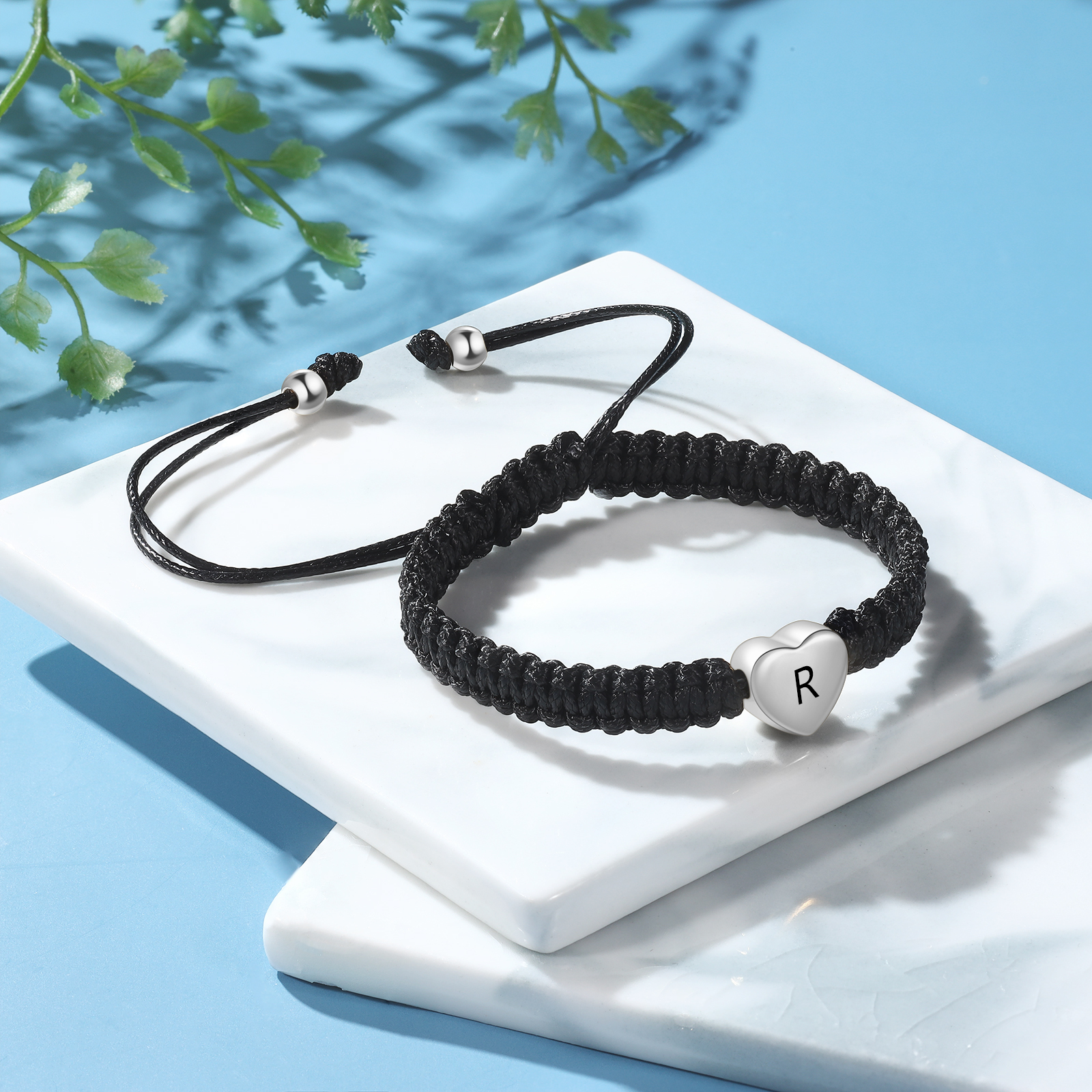 Black Braided Bracelet Customised Letter Bracelet Stainless Steel Adjustable Bracelet Personalised Gift for Her/him-Jessemade AU