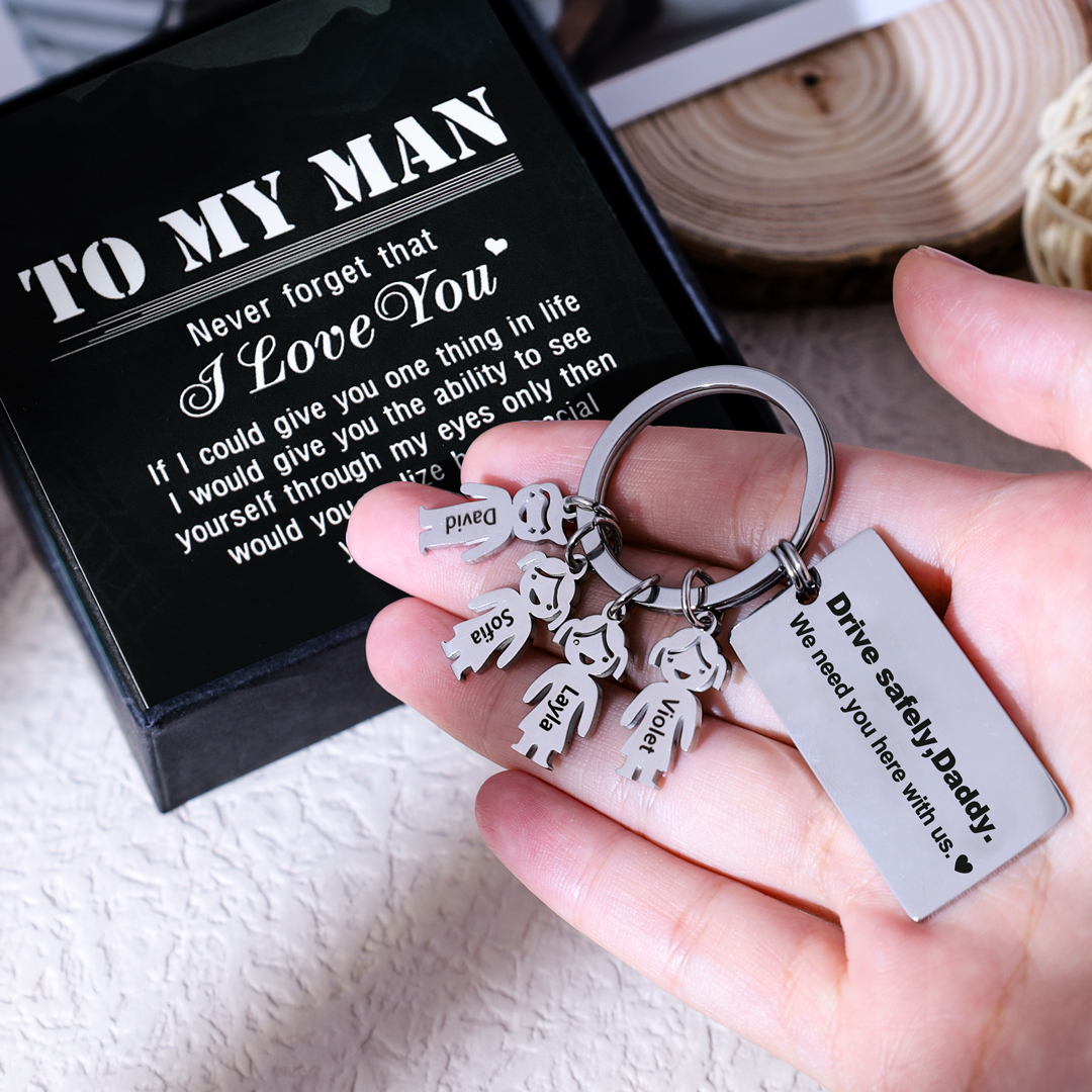 To My Dad Grandpa 4 Kid Charms Keychain "Drive Safely, Daddy"-Jessemade AU