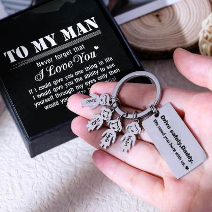 To My Dad Grandpa 4 Kid Charms Keychain "Drive Safely, Daddy"-Jessemade AU