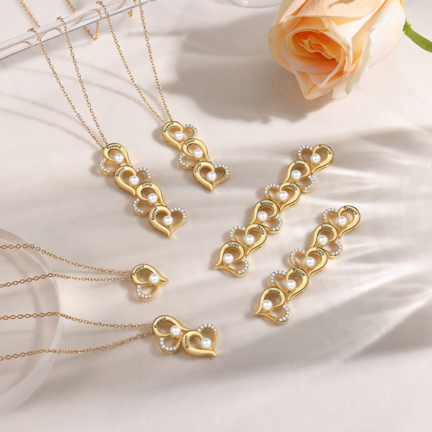 1 Name - Personalised Heart Shape Pendant Necklace Women's Customised Name Necklace Pearl Necklace Birthday Gift for Mother-Jessemade AU