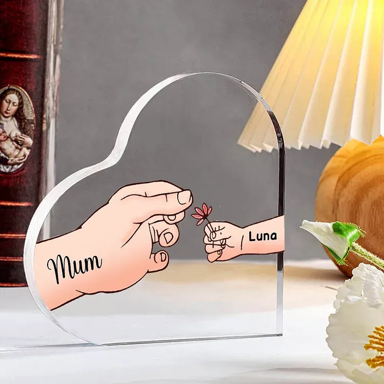 2 Names - Personalised Acrylic Heart Keepsake Handing Flowers to Mother Ornaments Gifts for Grandma/Mother-Jessemade AU