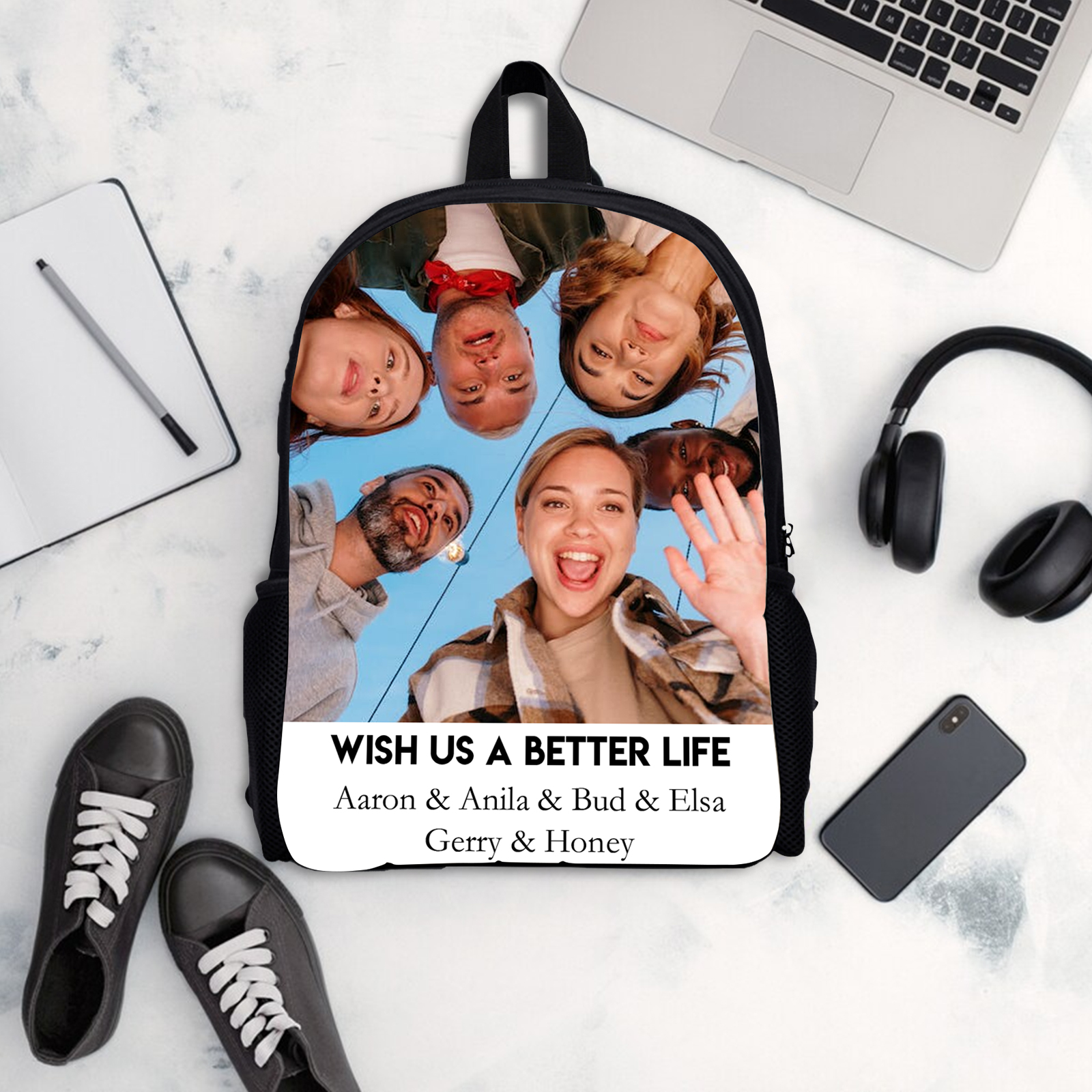 Personalised Photo and names Backpack Photo Print School Bag With Text Gifts for Kids-Jessemade AU