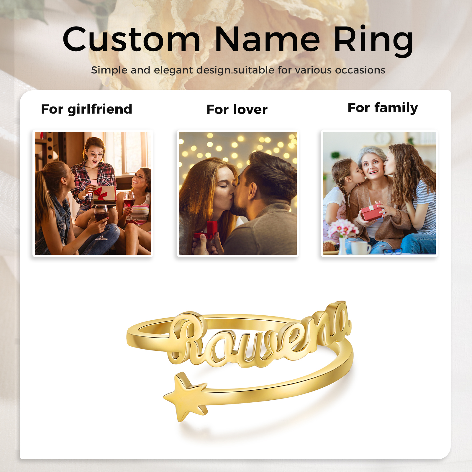 Customised Star Name Ring Classic Adjustable Ring for Her-Jessemade AU