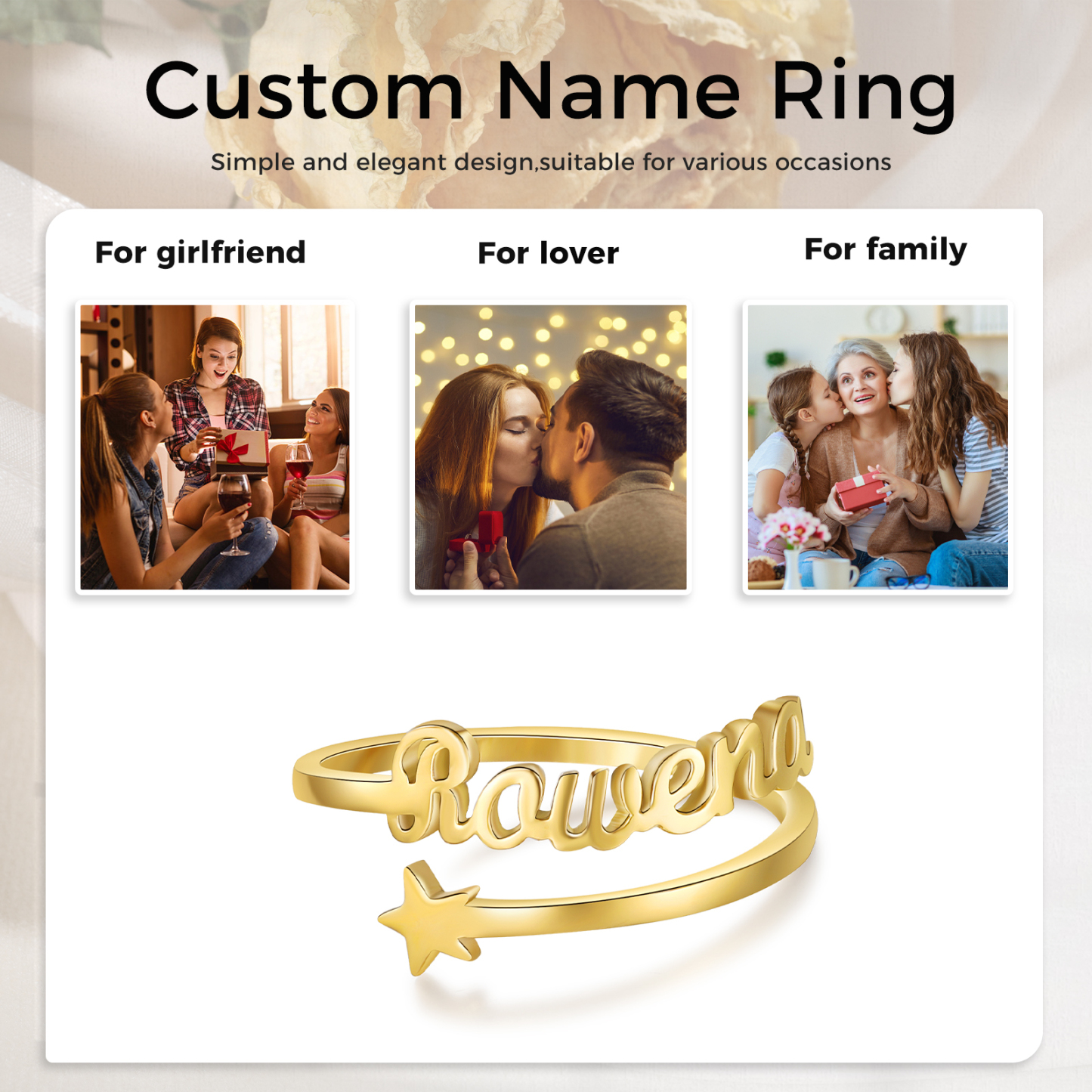 Customised Star Name Ring Classic Adjustable Ring for Her-Jessemade AU