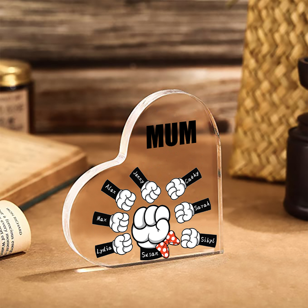 8 Names - Personalised Acrylic Heart Keepsake Custom Name & Text Fist Bump Ornaments Gifts for Family-Jessemade AU