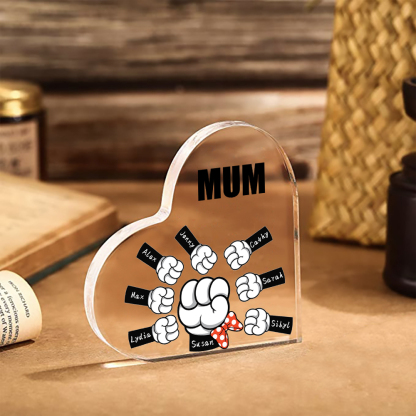 8 Names - Personalised Acrylic Heart Keepsake Custom Name & Text Fist Bump Ornaments Gifts for Family-Jessemade AU