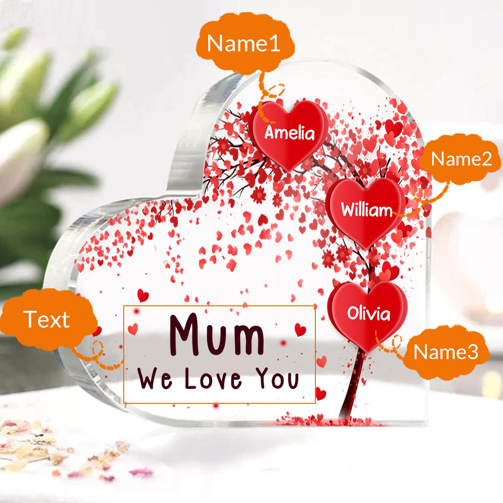 3 Names - Personalised Acrylic Heart Keepsake Custom Text Red Tree Ornaments Gifts for Grandma/Mother-Jessemade AU