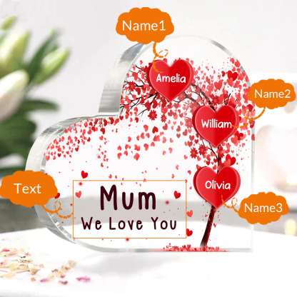 3 Names - Personalised Acrylic Heart Keepsake Custom Text Red Tree Ornaments Gifts for Grandma/Mother-Jessemade AU
