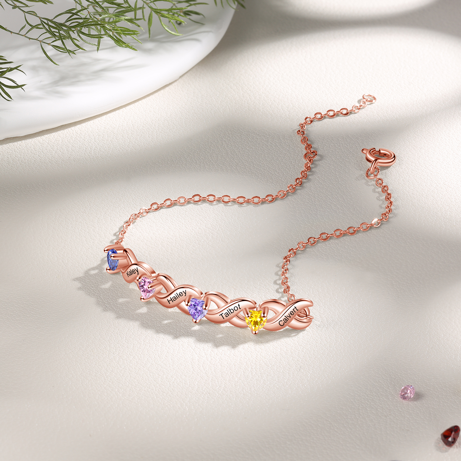 Family Custom Bracelet Heart Personalised with 4 Birthstones Gift Box Set-Jessemade AU