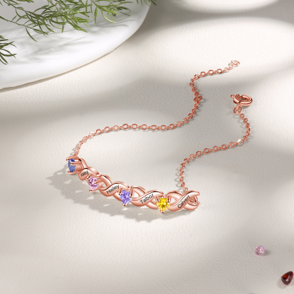 Family Custom Bracelet Heart Personalised with 4 Birthstones Gift Box Set-Jessemade AU