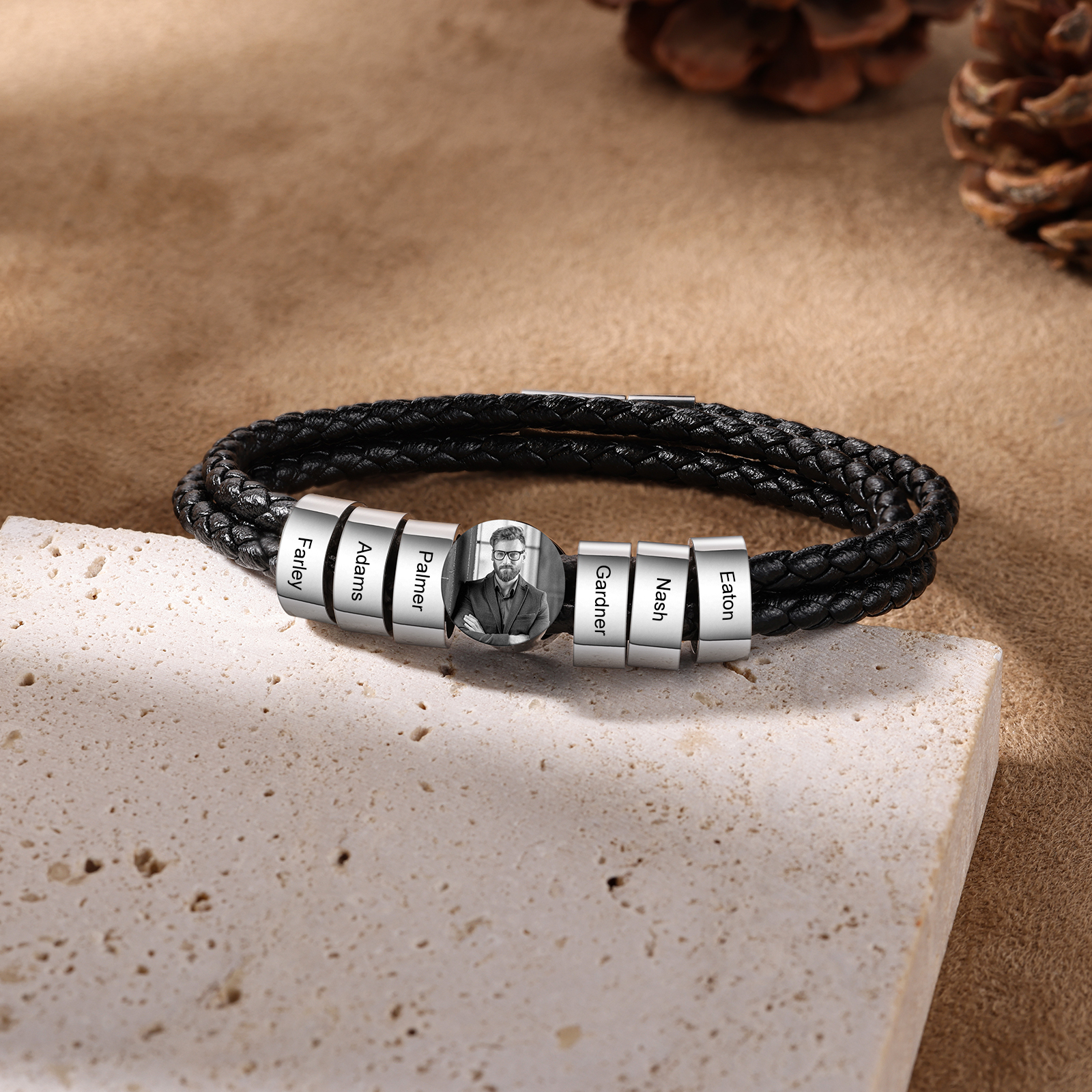 Personalised Photo Bracelet with 6 Names Leather Bracelet Beaded Wrap Bracelet-Jessemade AU