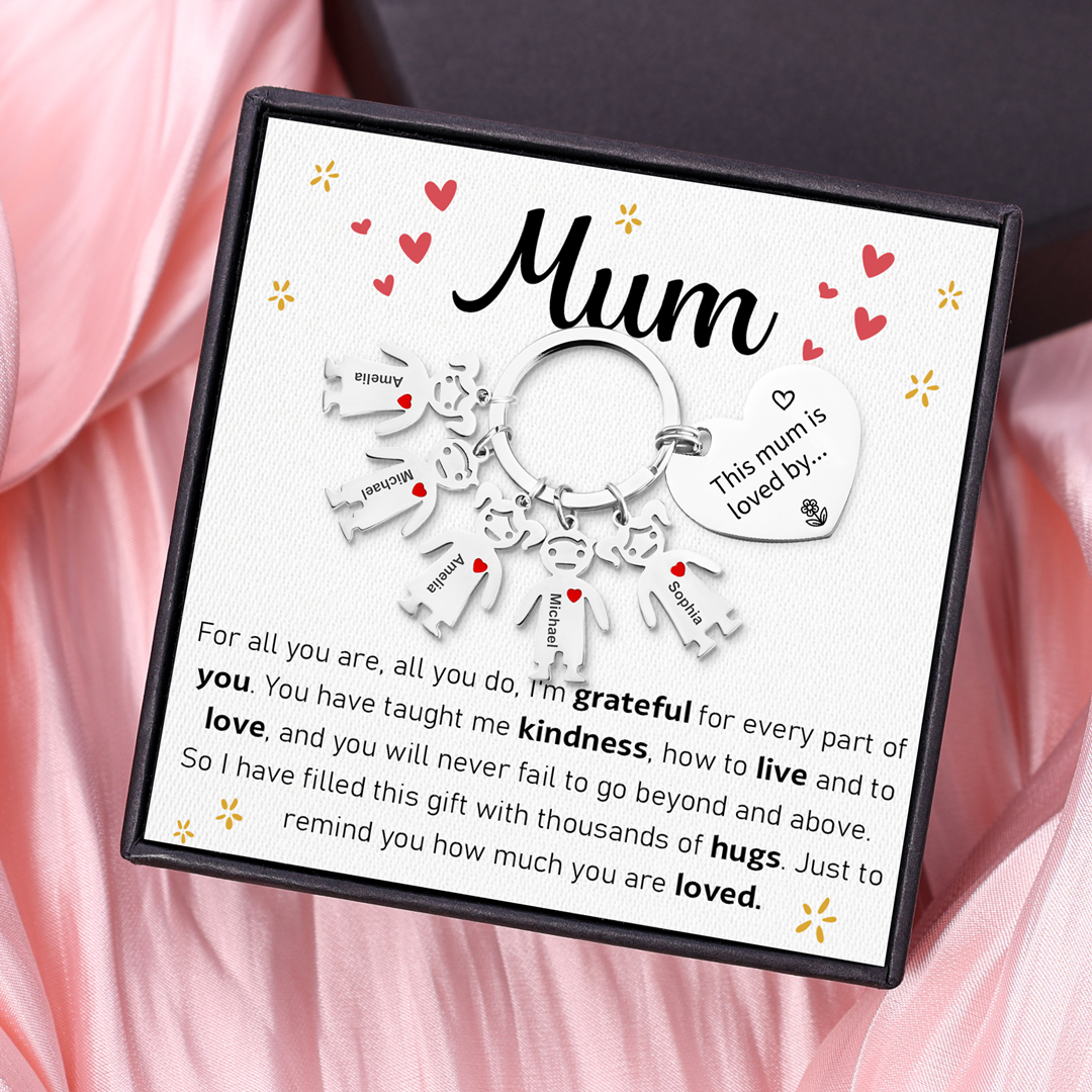 5 Names - Personalised Keychain with Kid Charm Engraved Names Keychain Mother's Day Gift for Mum-Jessemade AU