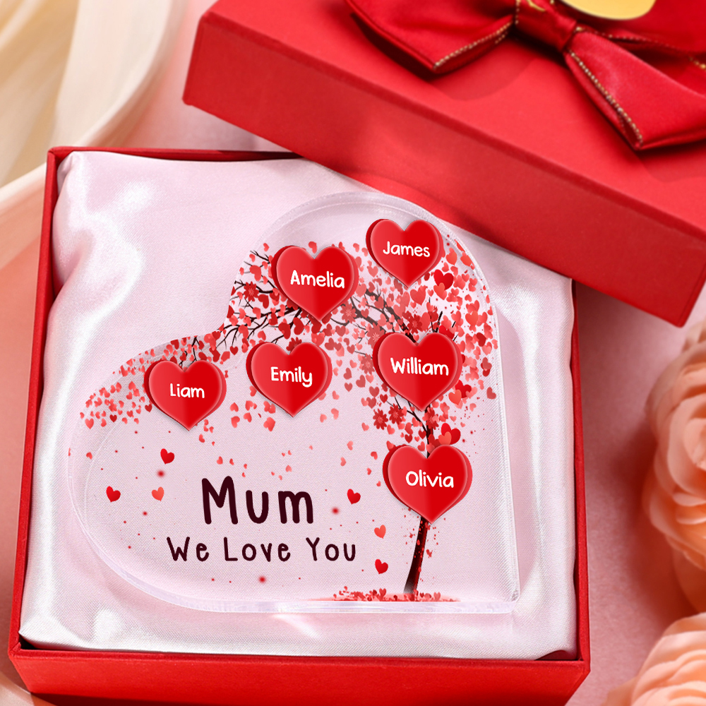 6 Names - Personalised Acrylic Heart Keepsake Custom Text Red Tree Ornaments Gifts for Grandma/Mother-Jessemade AU