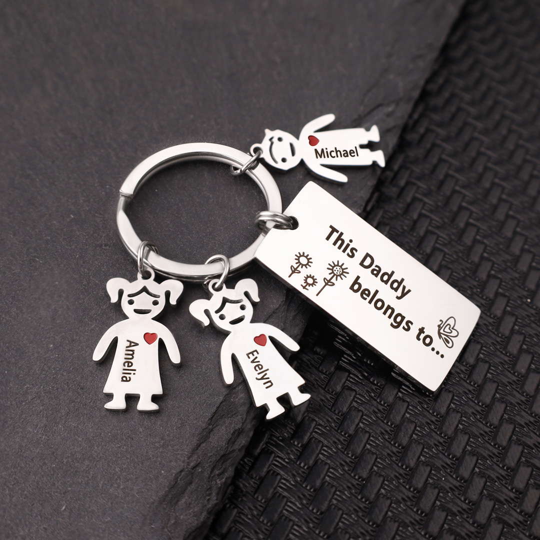 Personalised Family Keychain with 3 Kid Charms Engrave Names-Jessemade AU