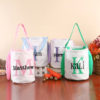 Easter Bunny Tote Bag Personalised Letter & Name Bucket Bag Bunny Basket Gifts For Kids-Jessemade AU