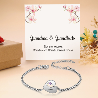 Personalised Heart Bracelet with Birthstones Custom 1 Name Family Bracelet Gifts for Her-Jessemade AU