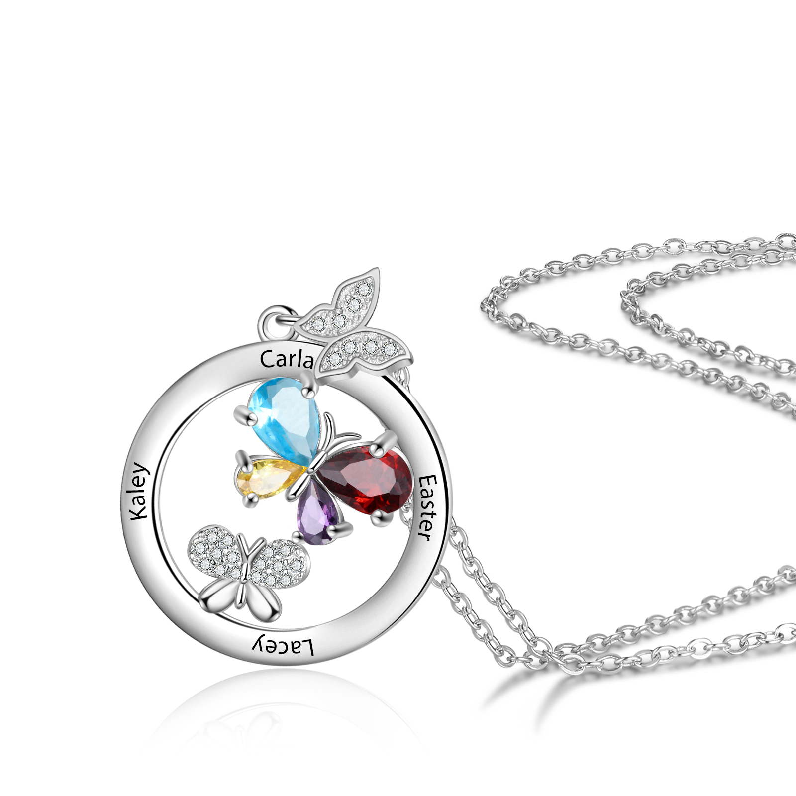 Personalised Butterfly Necklace With 4 Birthstones Custom Names Best Gift For Her-Jessemade AU