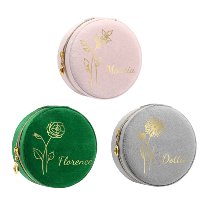 Personalised Name Jewelry Storage Box Custom Birth Flower Travel Jewelry Box Circle Box Gifts for Her-Jessemade AU