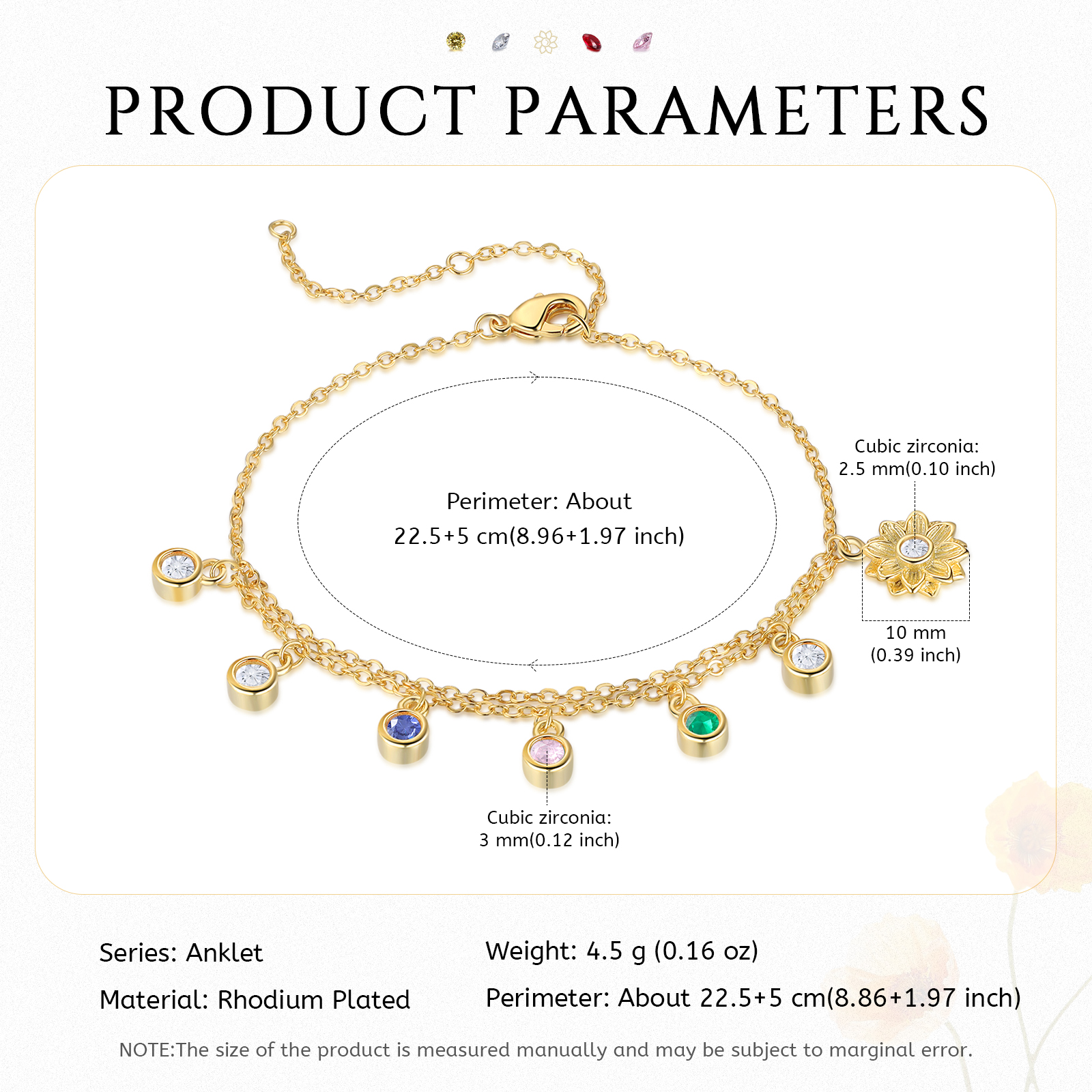 Personalised Women's Anklet Custom 3 Birthstones Anklet Gold Adjustable Anklet Birthday Gift for Her-Jessemade AU