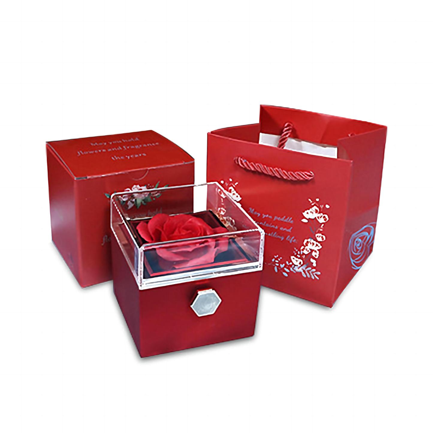 Rotatable Jewelry Box Enchanted Rose Jewelry Gift Package Red-Jessemade AU