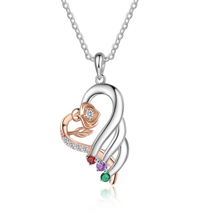 Personalised Flower Necklace With 3 Birthstones Engraved Names Necklace Gift For Women-Jessemade AU