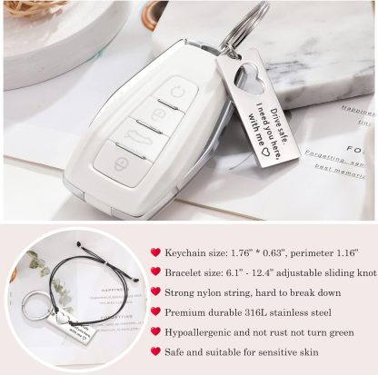 To My Man Matching Keychain Bracelet Set Heart Keychain Adjustable Bracelet Gifts for Couple - Drive Safe I Need You Here With Me-Jessemade AU