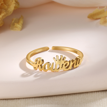 Crown Name Ring Personlized One Name Adjustable Rings-Jessemade AU