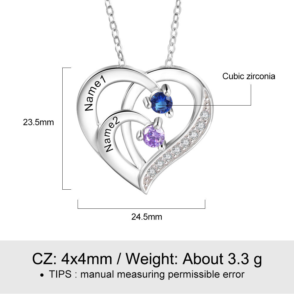Personalised Mother Necklace 2 Stones Engraved 2 Names Birthstone Intertwined Heart Pendant Gifts for Her-Jessemade AU