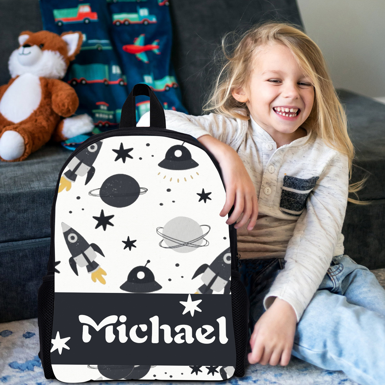 Custom Name Schoolbag Personalised Rocket and Satellite Backpack Travel Bag for Kids-Jessemade AU