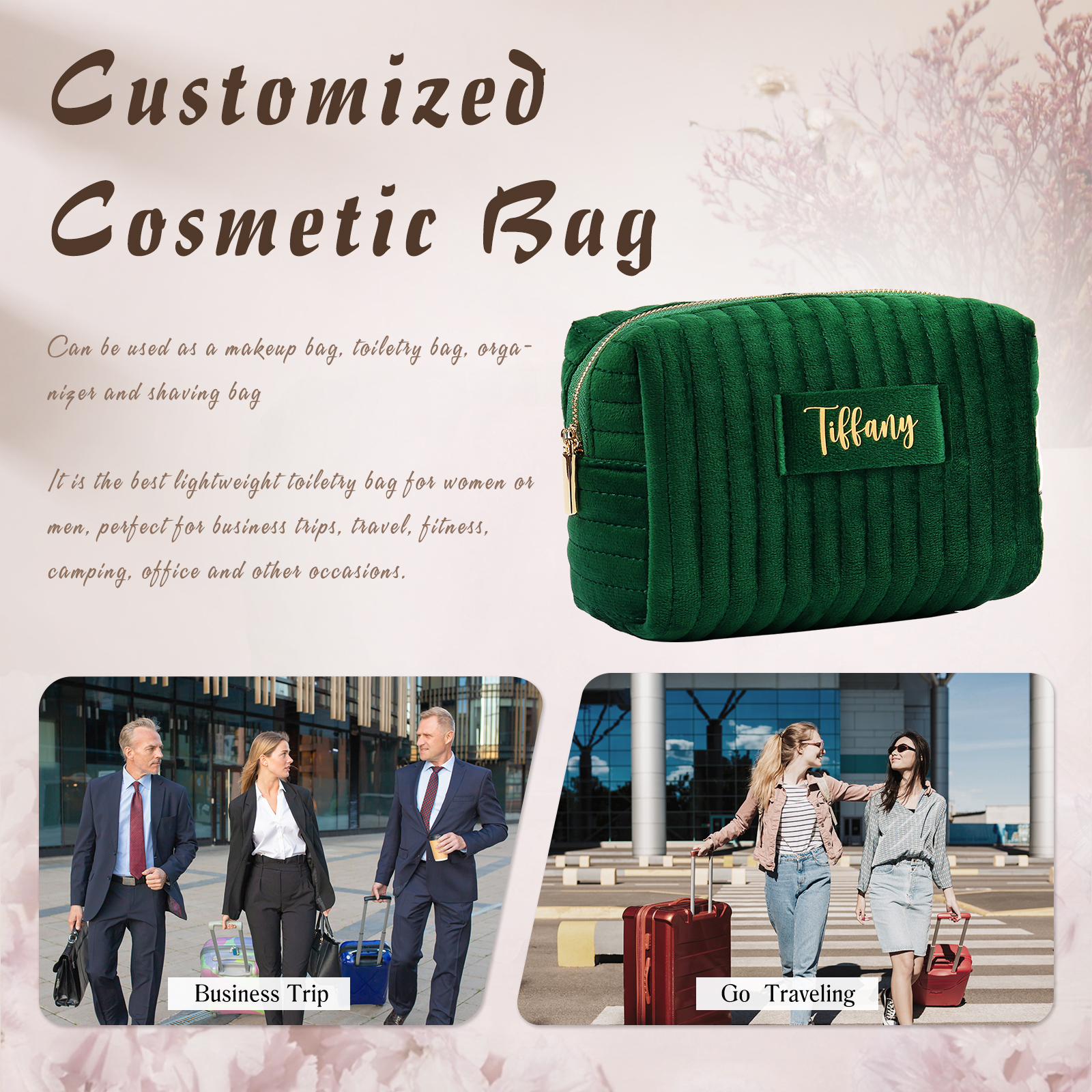 Personalised Name Cosmetic Bag Zipper Makeup Bag Jewelry Storage Bag Gifts for Her-Jessemade AU