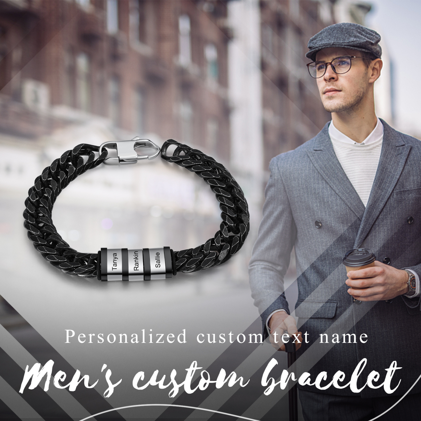 Personalised Black Stainless Steel Bracelet Custom 3 Names Men's Women's Bracelets For Couple-Jessemade AU