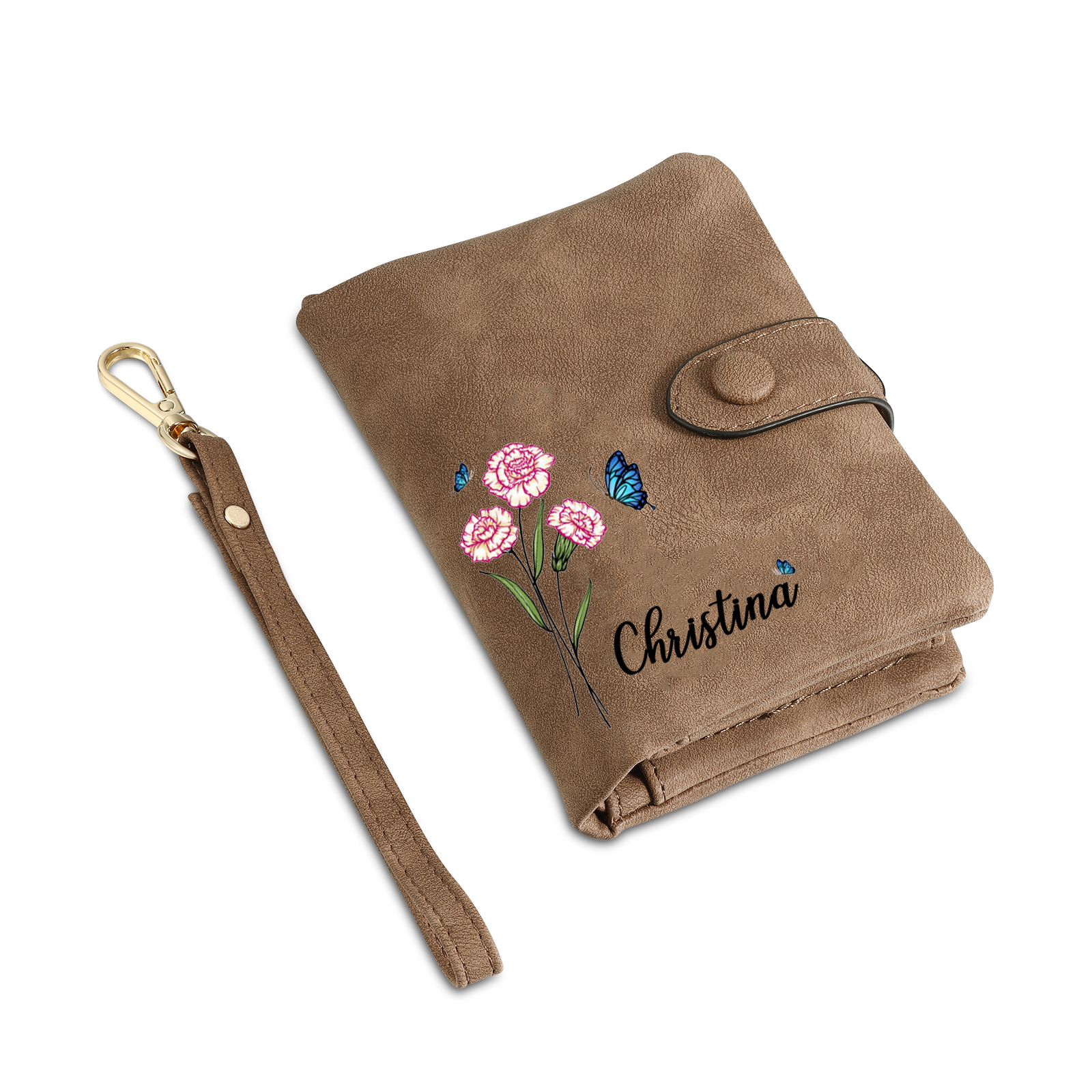 Personalised Women's Leather Wallet Custom Birthday Flower & Name & Photo Wallet Gift for Her