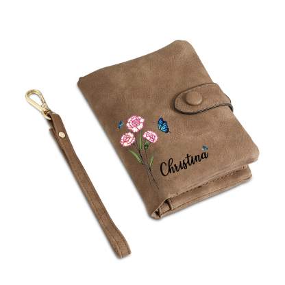 Personalised Women's Leather Wallet Custom Birthday Flower & Name & Photo Wallet Gift for Her