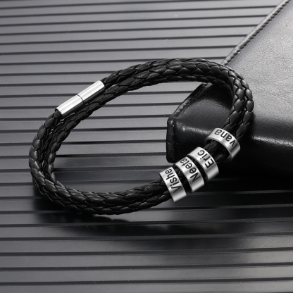 Braided Leather Personalised Name 4 Beads Men's Bracelets Gifts For Him Best Gift For Dad-Jessemade AU