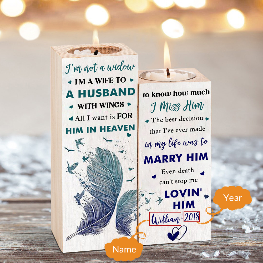 Wooden Candle Holder Custom Name & Year Candlesticks "I'm A Wife To A Husband With Wings" Memorial Gifts-Jessemade AU
