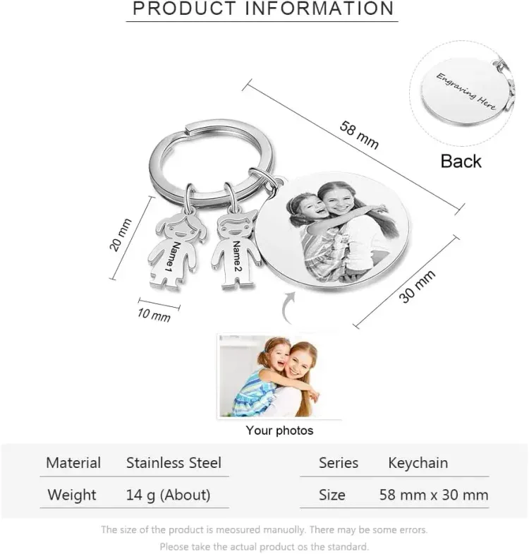 2 Names - Personalised Photo Keychain with Kid Charm Custom Text Keyring Gifts for Father/Mother-Jessemade AU