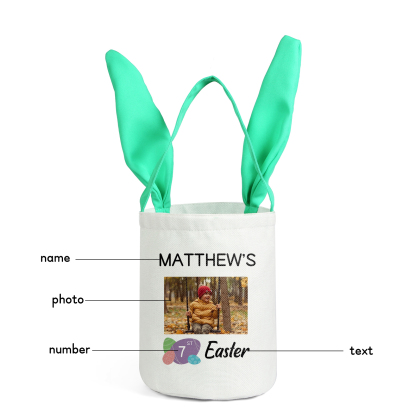 Personalised Photo Bunny Tote Bag Custom Name & Text & Number Bucket Bag Bunny Basket Easter Gifts-Jessemade AU