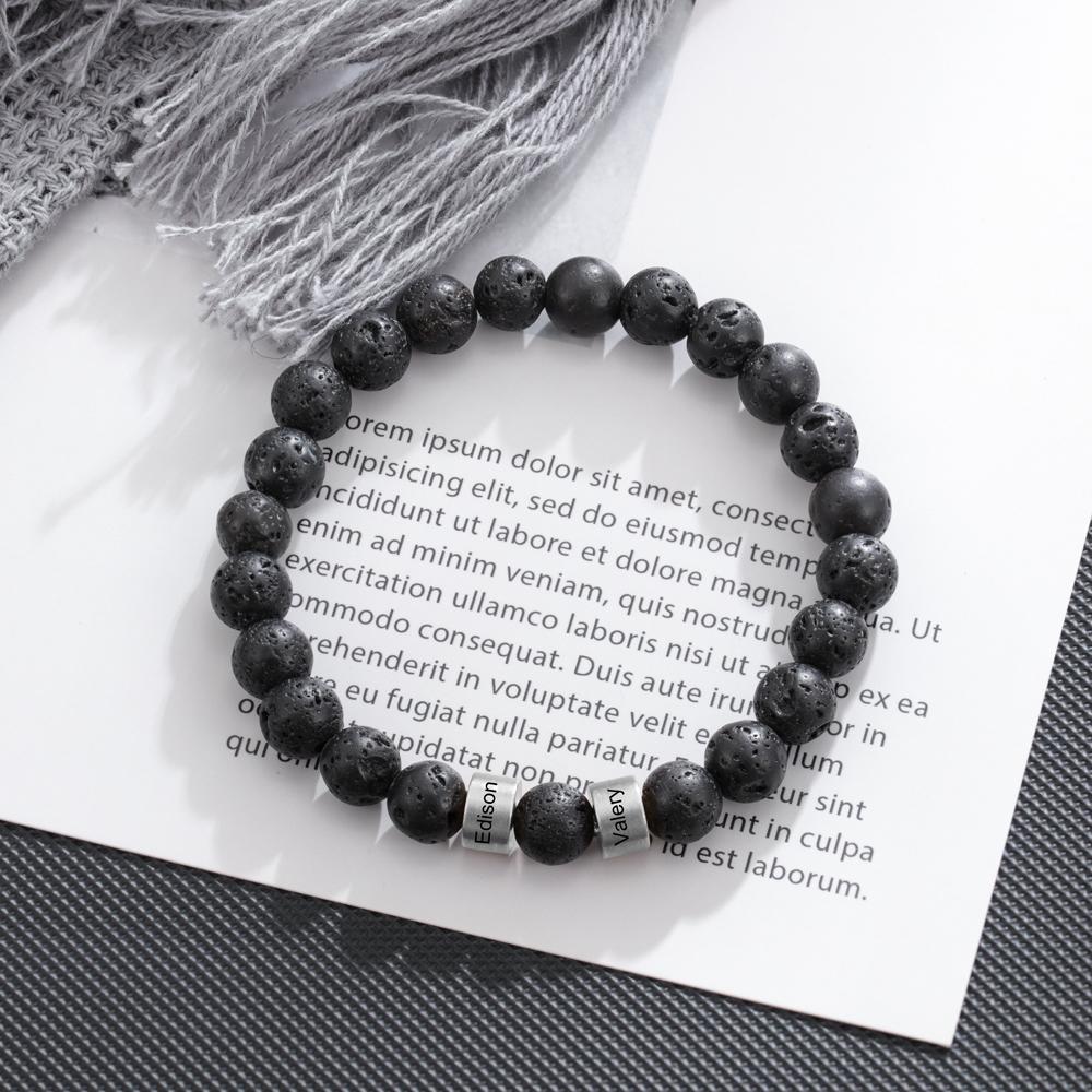 Black Lava Rock Beaded Bracelet Men Bracelet Personalised with Name Gift For Him-Jessemade AU