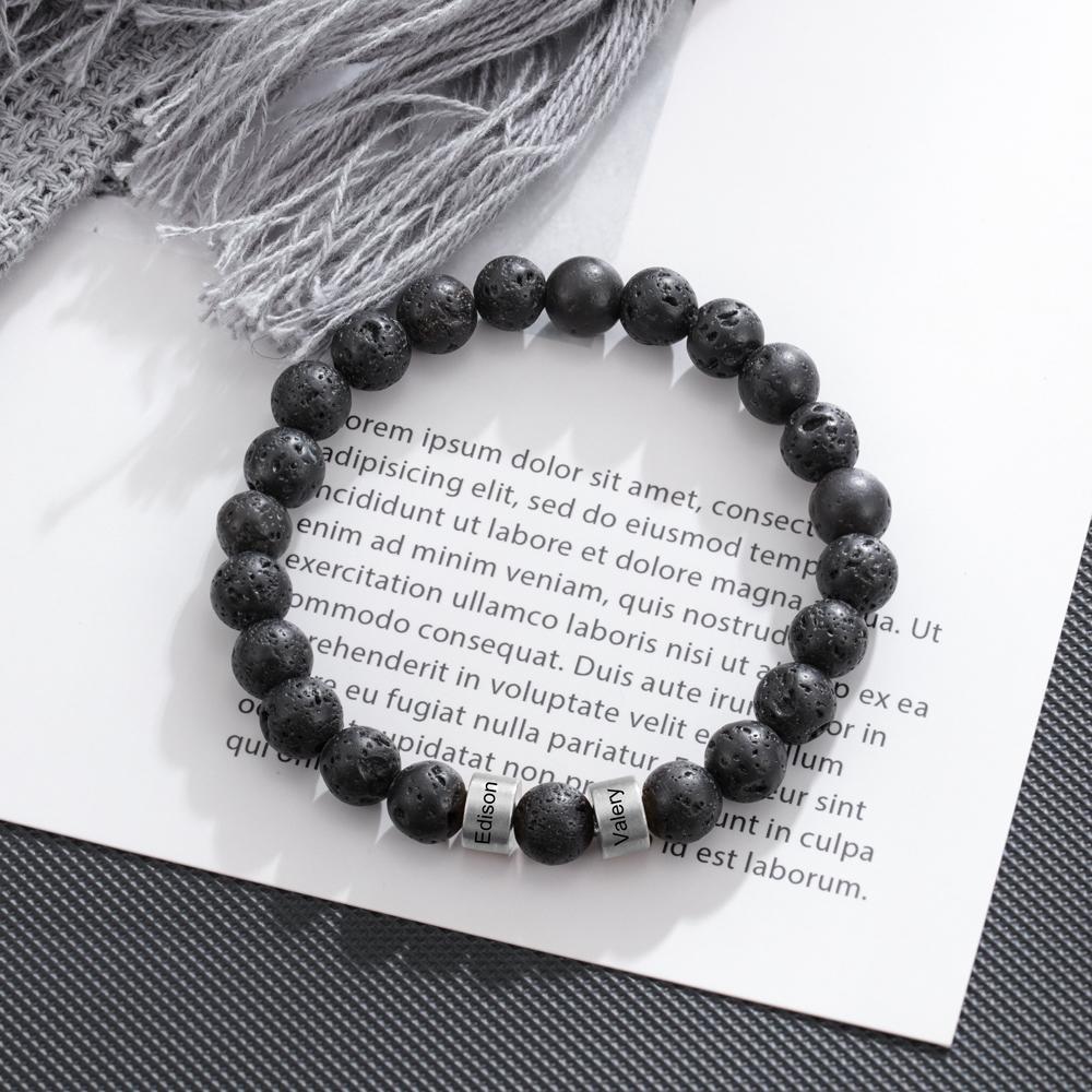 Black Lava Rock Beaded Bracelet Men Bracelet Personalised with Name Gift For Him-Jessemade AU