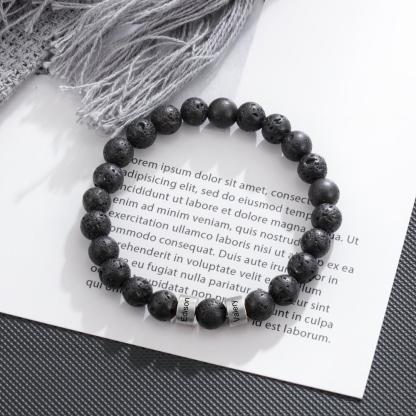 Black Lava Rock Beaded Bracelet Men Bracelet Personalised with Name Gift For Him-Jessemade AU
