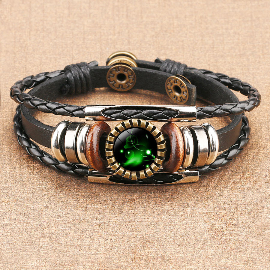 Leather Constellation Bracelet Black Gifts for Family Friends