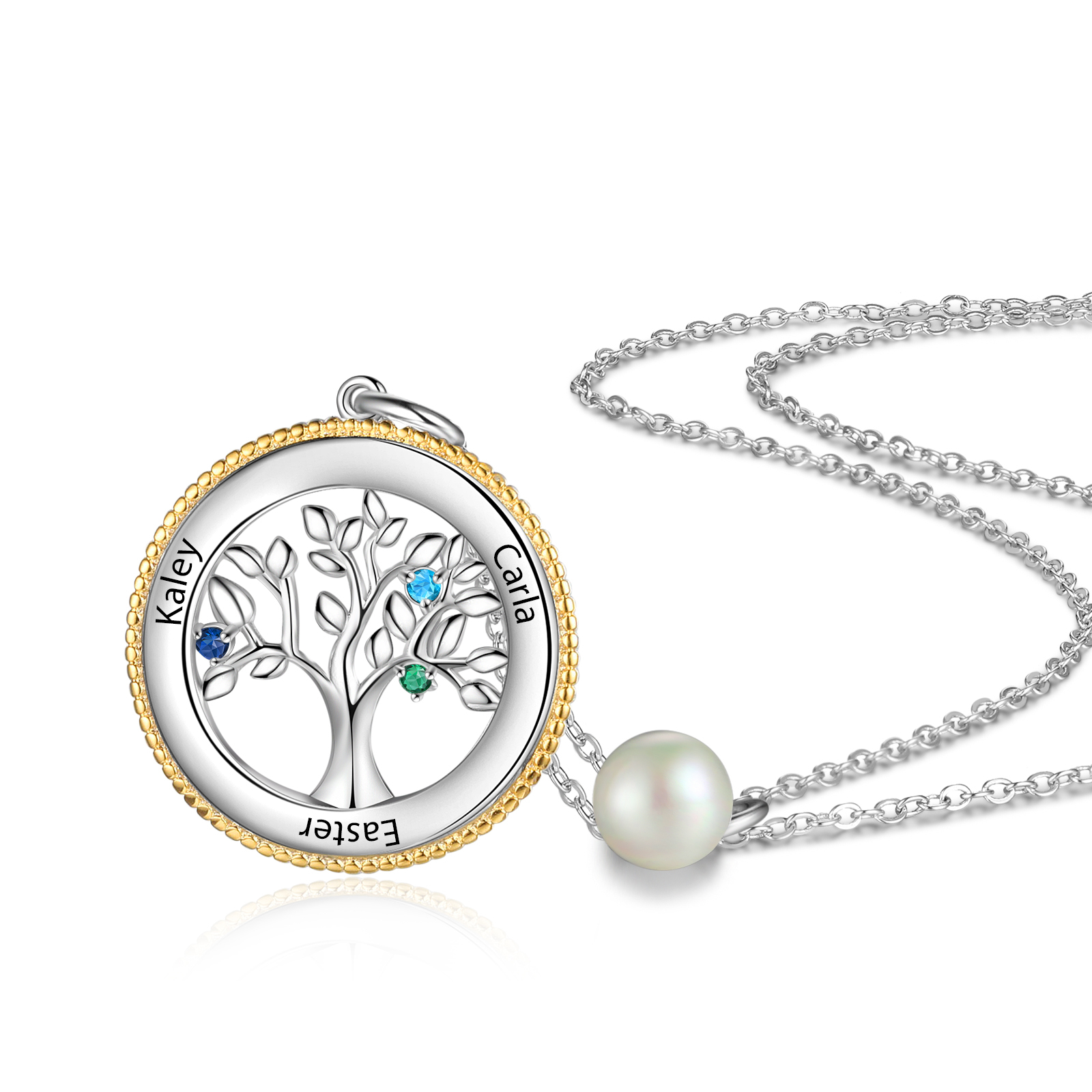 Personalised Family Tree Necklace With 3 Birthstones Engraved Names Necklace Gift For Women-Jessemade AU