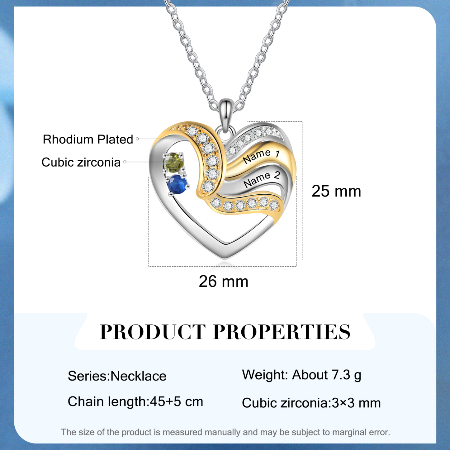 2 Names - Personalised Heart Necklace Custom Birthstones & Names Family Necklace Mother's Day Gifts-Jessemade AU