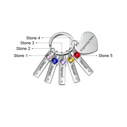 Personalised Birthstone Keychain Engraved 5 Names Keychain Gifts For Her-Jessemade AU