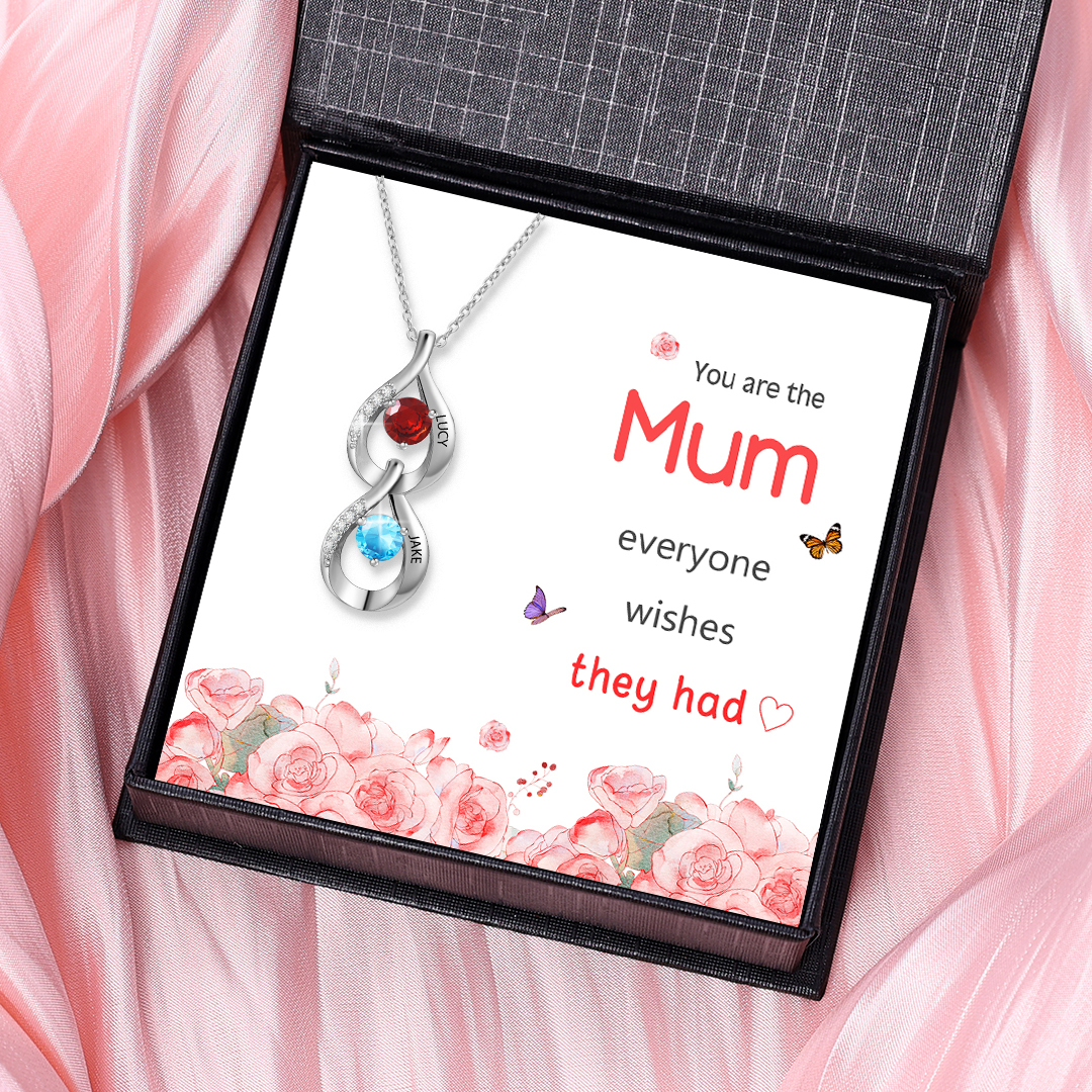 Personalised Teardrop Pendant Necklace Custom 2 Birthstones & 2 Names Necklace Gifts for Her-Jessemade AU