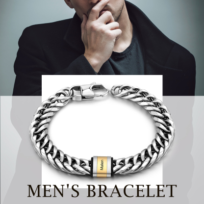 Personalised Cuban Chain Bracelet Custom 1 Name Bead Men's Bracelet