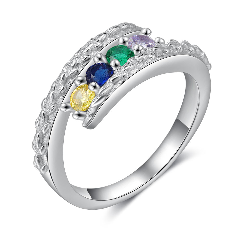 Personalised 4 Birthstones Ring Engraved Names Ring Gifts for Her-Jessemade AU